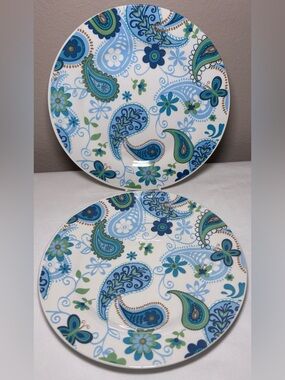 Royal Norfolk Paisley Blue/Green Set of 2 ~ 10 inch Dinner Plates